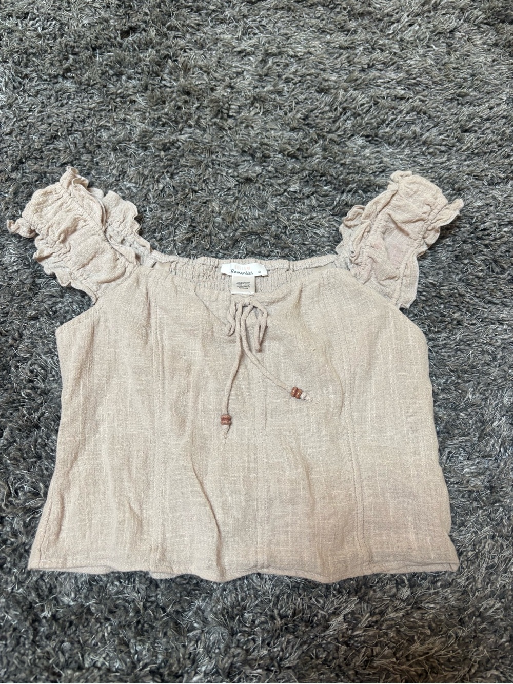 T.J.Maxx Beige Ruffle Sleeve Crop Top